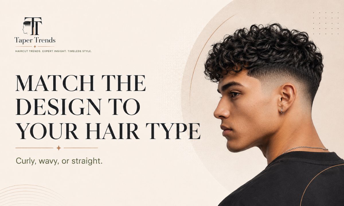 Matching a low taper fade design to hair type — a crisp line on curly hair versus a simple precise line on straight hair.