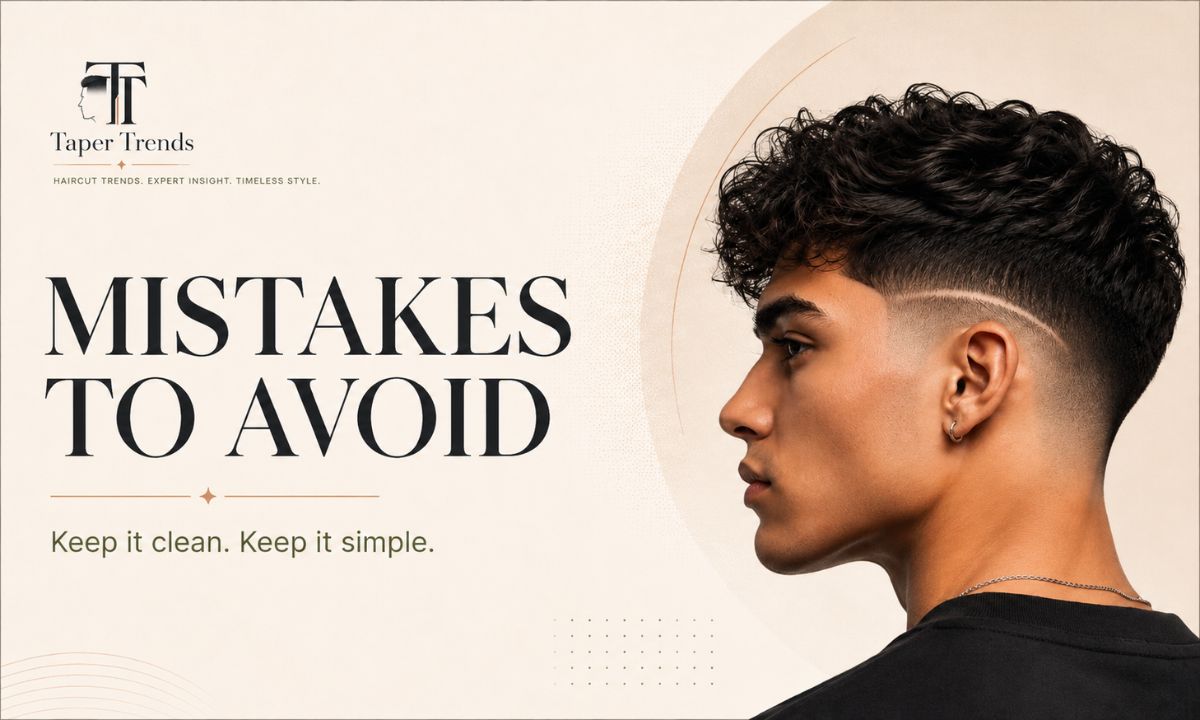 Common low taper fade design mistakes — an overly busy pattern blurring on fine hair versus a clean, simple line.