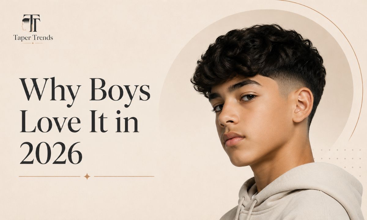 A boy with a low taper fade photographed from the side, showing the soft natural blend that stays presentable for weeks.