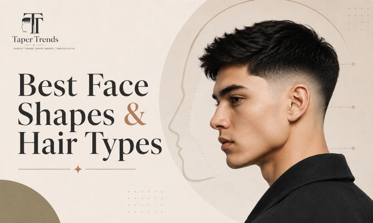 A low taper fade on straight hair adapted to oval, round, square, and long face shapes and different hair densities.