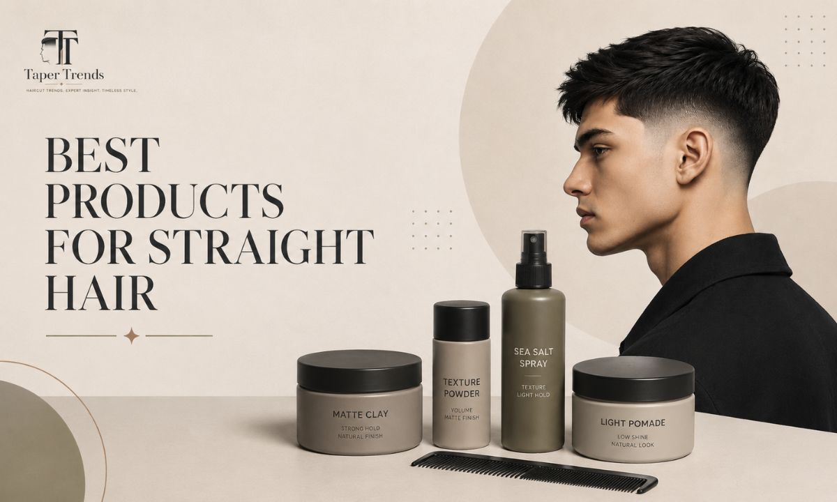 The best products for a low taper fade on straight hair — matte clay, texture powder, and sea salt spray.