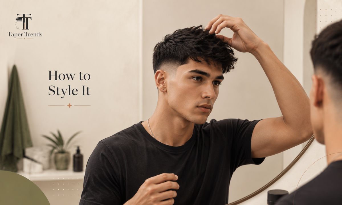Styling a low taper fade on straight hair, working matte product through slightly damp hair.