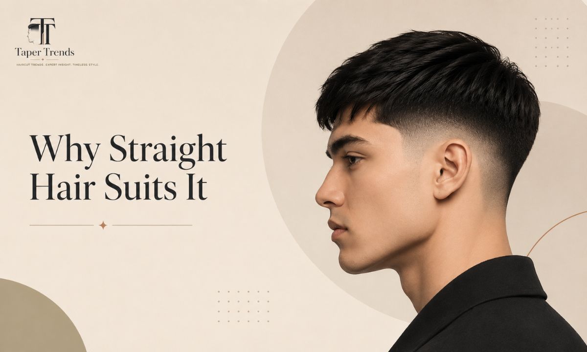 A low taper fade on straight hair showing a clean, defined blend that suits straight strands.
