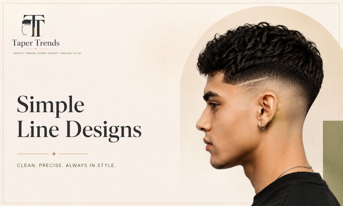 Simple line designs on a low taper fade — a single shaved line above the taper for a clean look.