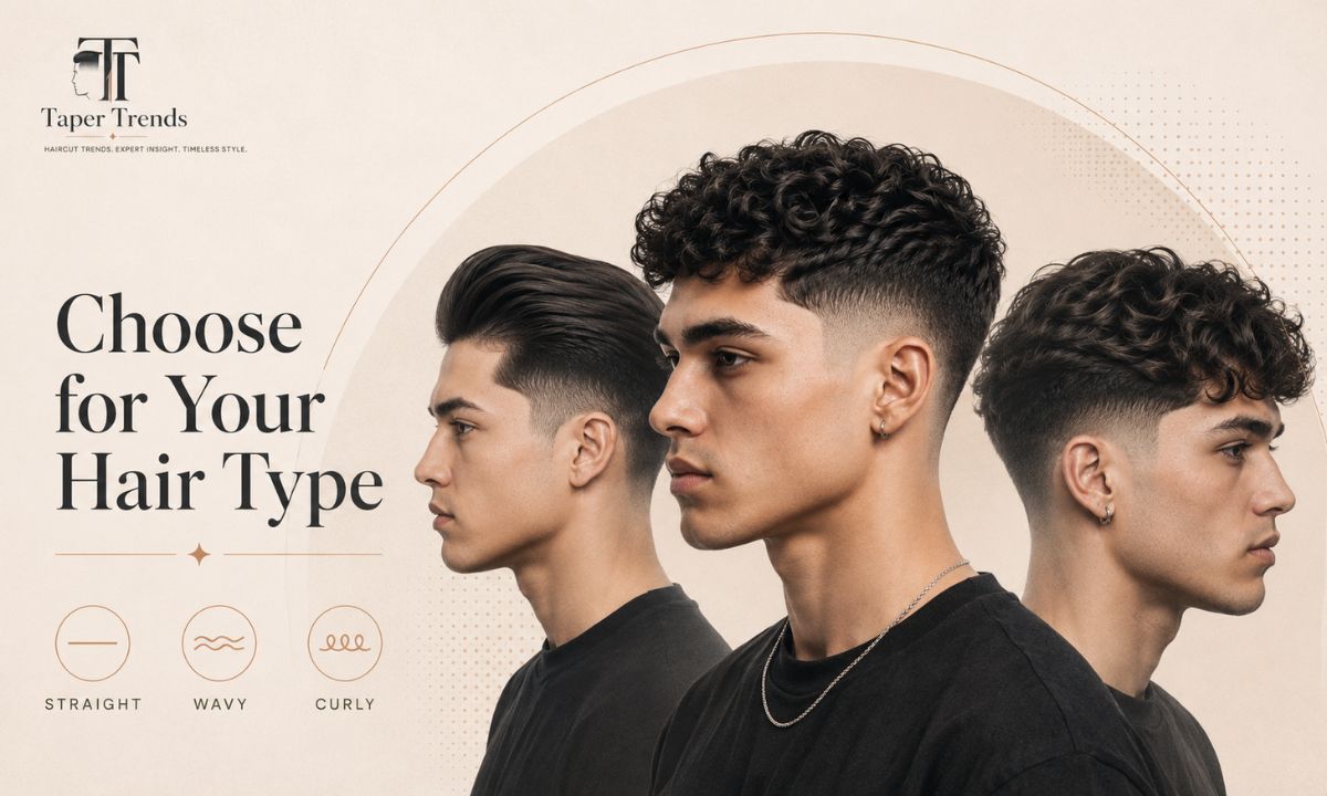 Choosing between a low taper and a low fade based on straight, wavy, curly, coily, thick, and fine hair.