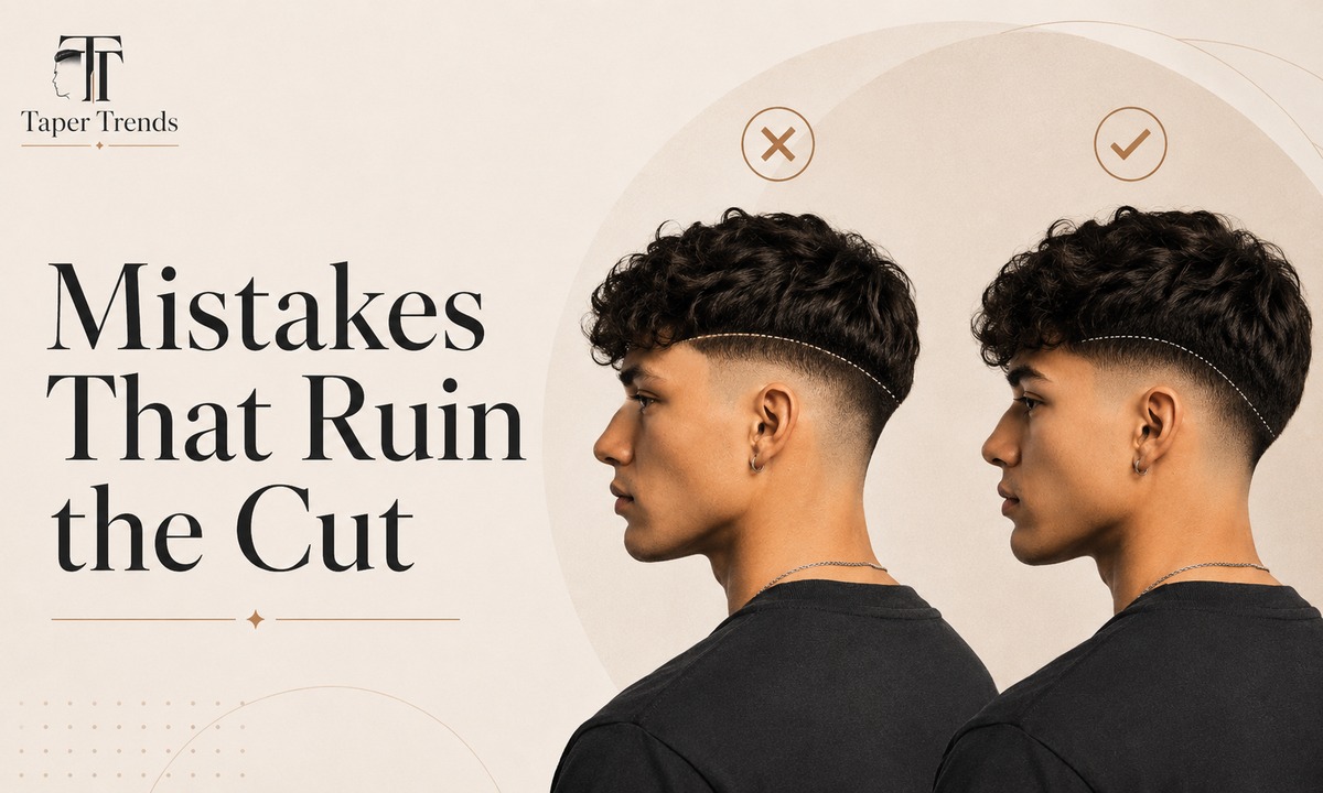 Common taper low burst fade mistakes — the fade creeping too high, over-cutting around the ear, and a poorly blended back.